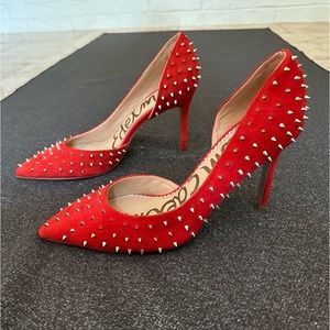 Red, suede, spiky Sam Eldeman heels. US size 8M